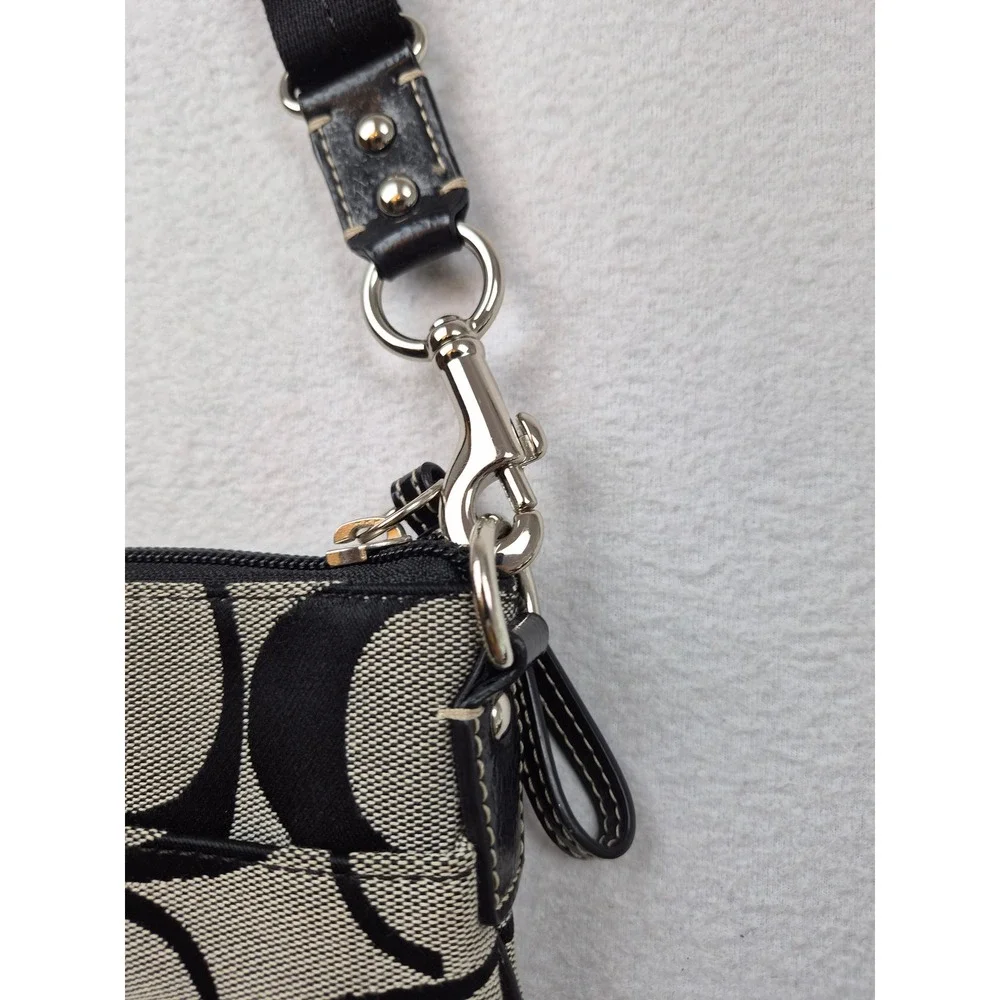Coach Signature File Crossbody Bag Black Grey Jacquard Canvas
